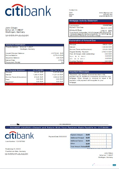 Download Germany Citibank bank mortgage statement scr Photoshop template